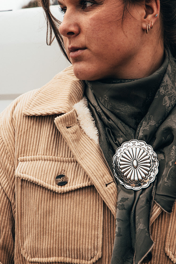 Burnished Silver Round Concho Wild Rag Slide
