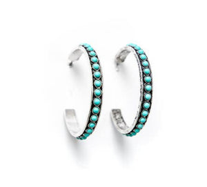 Burnished Silver Turquoise Hoop Earrings