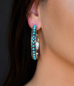 Burnished Silver Turquoise Hoop Earrings