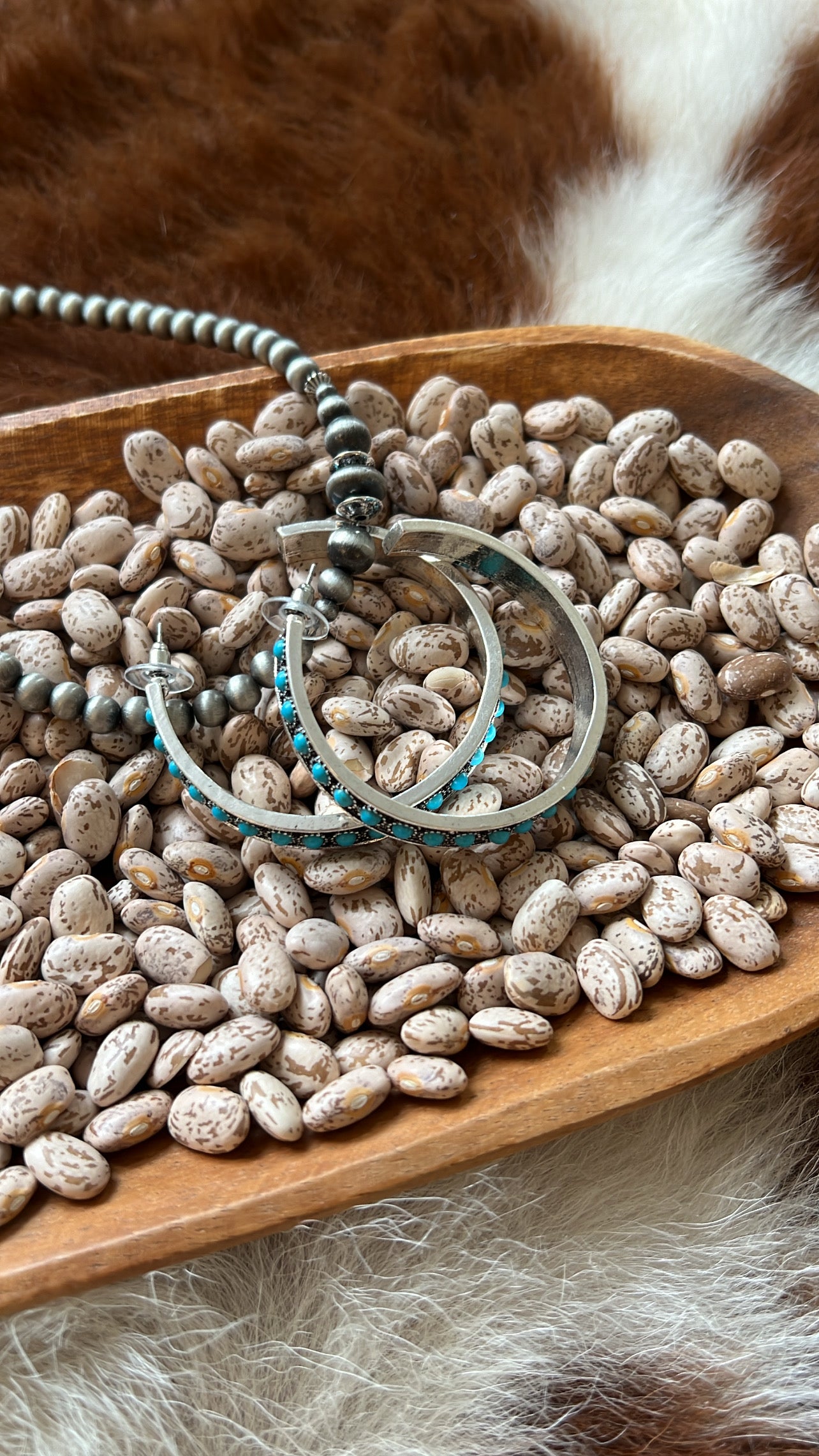 Burnished Silver Turquoise Hoop Earrings