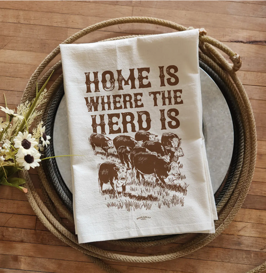 Home is Where the Herd is Tea Towel